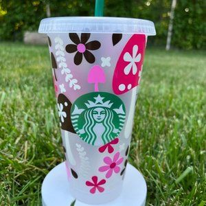 NWT Handmade Starbucks cold cup 20 oz Mushrooms
